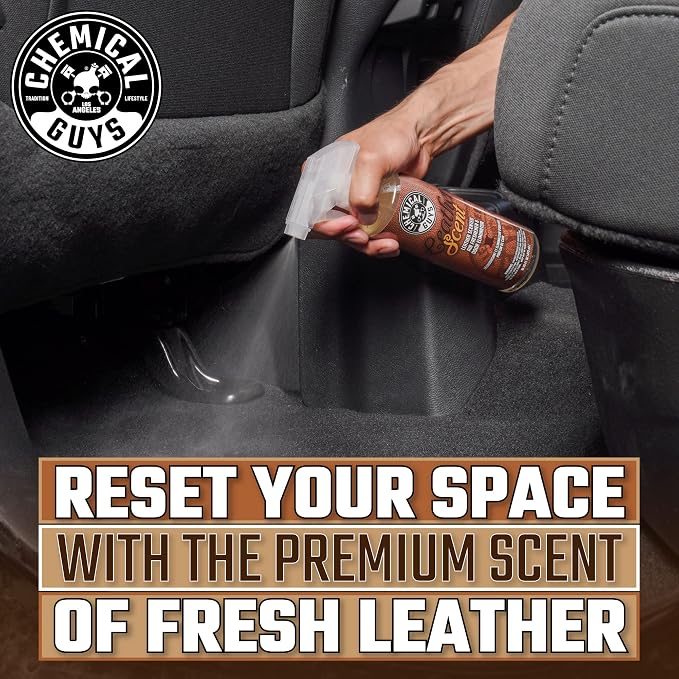 Chemical Guys, Leather Scent Air Freshener & Odor Neutralizer Spray, 16 oz | Rich leather scent refreshes interiors while neutralizing odors, adjustable spray for cars, trucks and SUVs