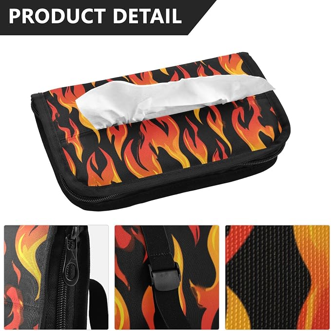 Car Tissue Holder Car Napkin Holder Tissue Box Dispenser Storage Case Sun Visor Mask Holder Accessories with Adjustable Straps Reusable Refillable Gradient Orange Red Flame