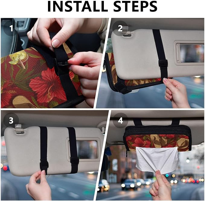 Hot Red Tropical Hibiscus Car Tissue Holder Durable Napkin Holder Hanging Tissue Holders Case Car Tissues Bag for Sun Visor Seat Back Universal Auto
