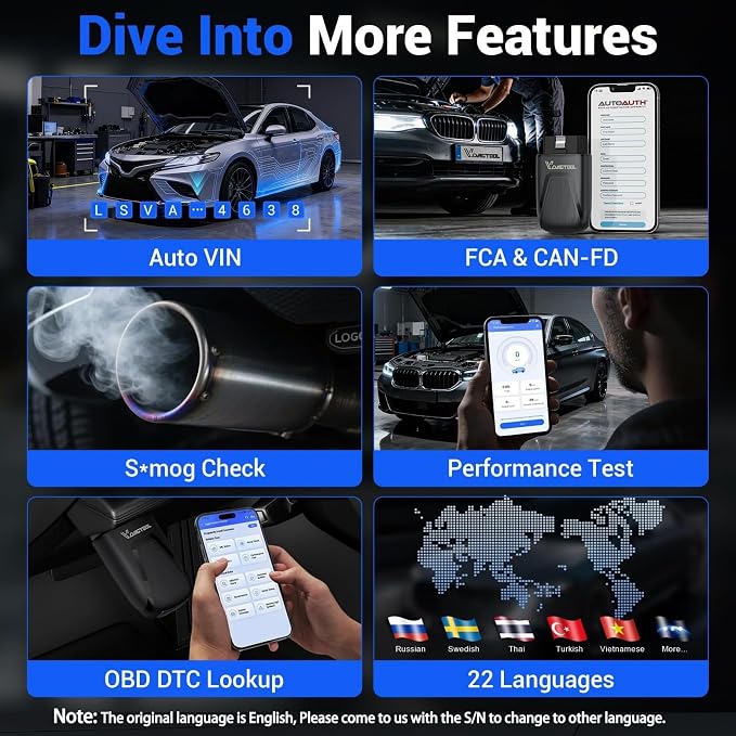 VDIAGTOOL OBD2 Scanner Bluetooth, D100 Bidirectional Scan Tool, No Subscrption Fees, Wireless Code Reader for iOS & Android, Full System Diagnostic Tool with 17 Resets, Live Data, CAN FD, Storage Bag