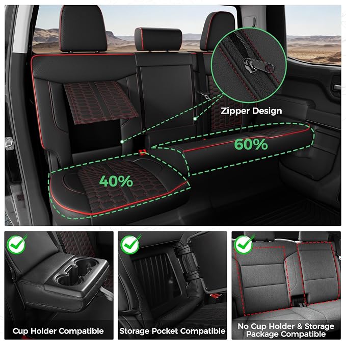 Custom Seat Covers for 2019-2026 Silverado/Sierra 1500 Crew Cab | Fits 2500/3500HD 2020-2026, Jump Seat Cover(armrest storage only), Faux leather, Waterproof, Scratch-resistant, Easy-clean