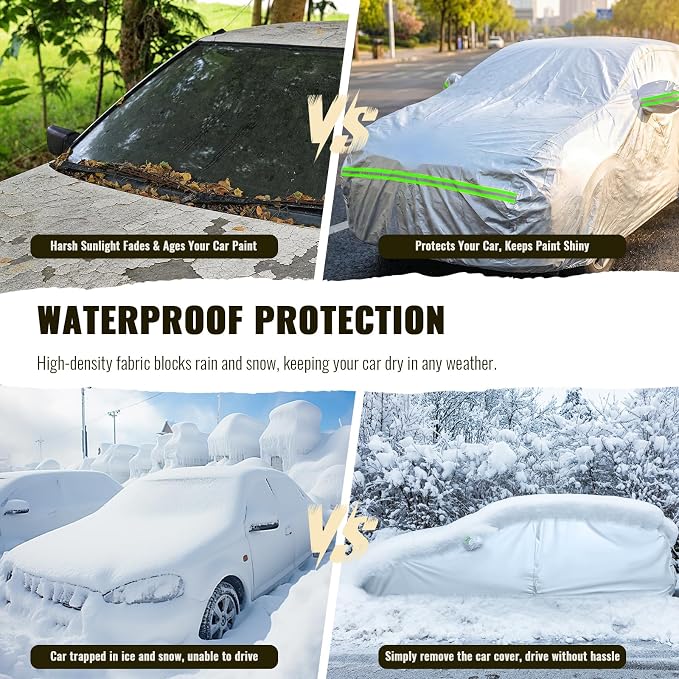 TUCAREST 6-Layers Heavy Outdoor Pickup Full Car Cover Hard Shell Zipper Design Waterproof All Weather Weatherproof UV Sun Protection Snow Dust Storm Resistant with Straps (Fit for UP to 230"-260")