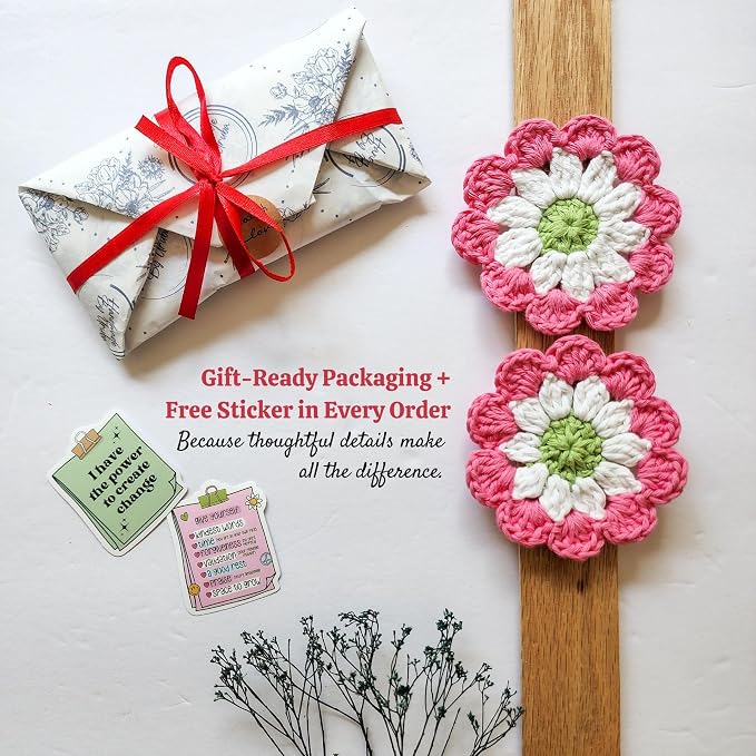 Cotton Car Coasters 2pc Car Cup Coasters Cute car Accessories for Women car Coaster for Cup Holders (Peony Pop)