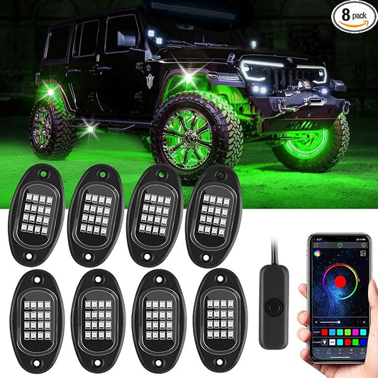 8 Pods Rock Lights, RGB LED Rock Lights APP Control Music Mode Multilcolor Waterproof Underglow kit for Trucks Car ATV UTV RZR SUV