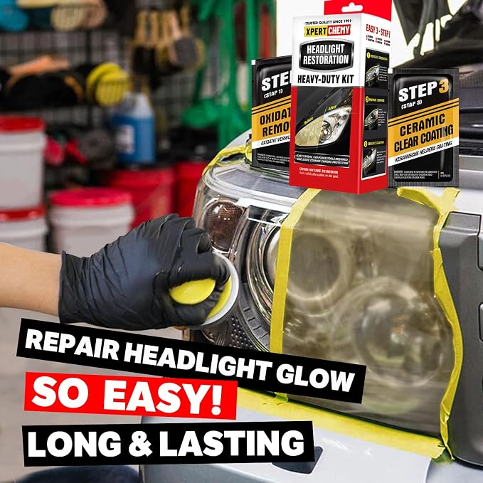 XPERTCHEMY Headlight Restoration Kit-Headlight Cleaner Removing The Heavy-Duty Yellowing, Clouding and Stains, Even Buffs Out Unsightly Hairline Scratches,No Power Tools Needed
