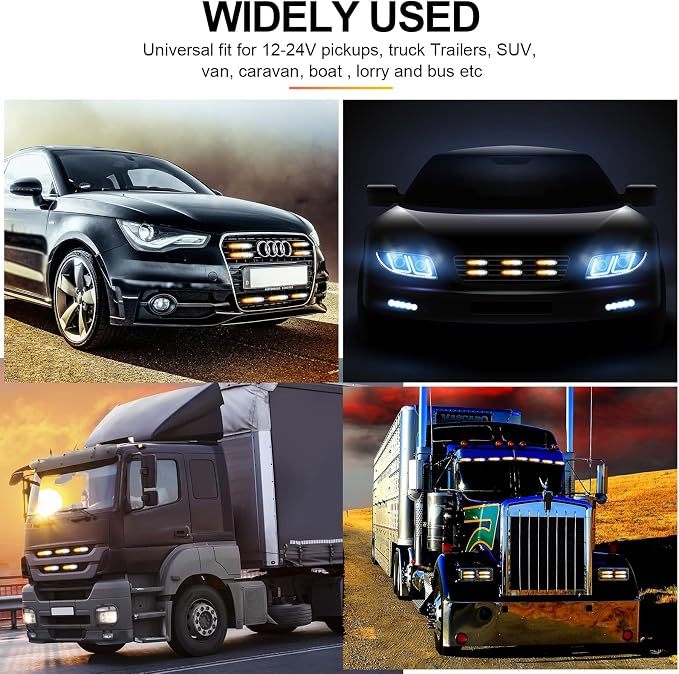 20 Pack LED Emergency Strobe Lights 6 LED Amber White Surface Mount Flashing Lights Warning Emergency Flashing Lights Construction Caution Lights for Truck Off Road Car Firefighter Vehicles ATV SUV