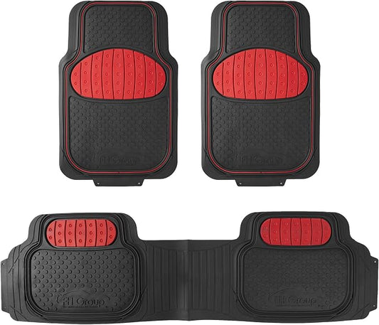 FH Group Car Floor Mats - Heavy-Duty Rubber Floor Mats for Cars, Universal Fit Full Set, Trimmable Automotive Floor Mats, Climaproof Floor Mats for Most Sedan, SUV, Truck Floor Mats Red