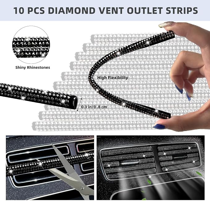 NBTEPEM 30 Pcs Black Bling Car Accessories Set for Women, Steering Wheel Cover Set, Bling Console Cover, Seat Belt Cushion, Shift Knob Cushion, Cup Holder Coaster, Rhinestone Car Hanging Accessories