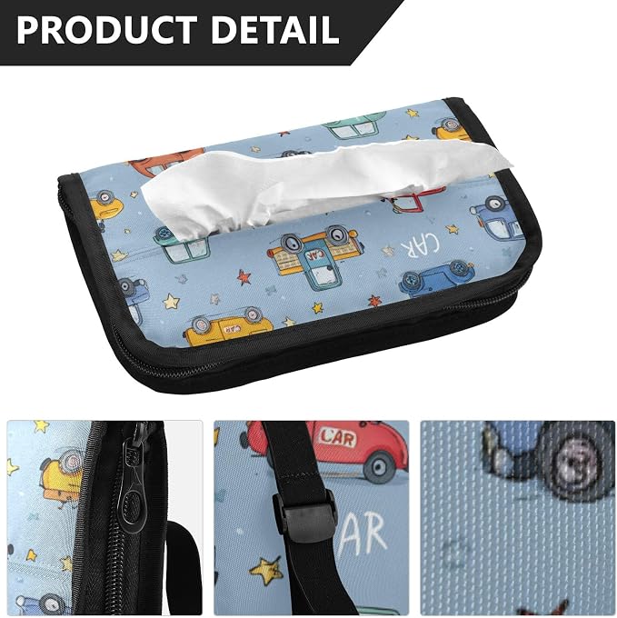 Car Visor Tissue Holder Mask Holder for Car, Car Tissue Box Sun Visor Napkin Holder Car Visor Accessories Adjustable Straps Reusable Durable Easy to Install Blue Cute Cars and Stars
