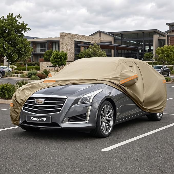 Kaugung Custom Fit Car Cover for Cadillac CTS CTS-V CT5 CT5-V(2003-2026), Heavy Duty All Weather Waterproof Outdoor Cover, Sun Rain UV Protection with Driver Door Zipper, Mirror Pockets & Air Vents