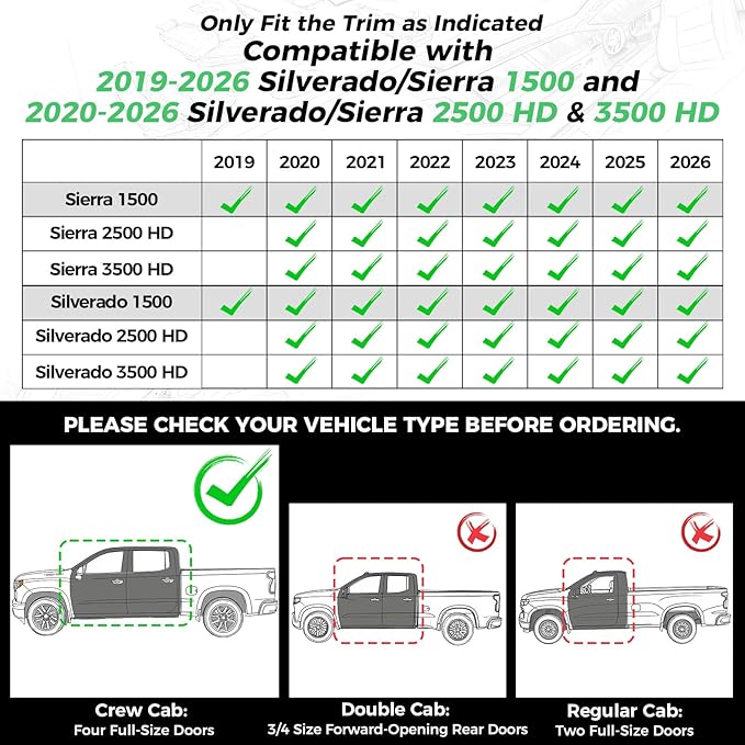 Custom Seat Covers for 2019-2026 Silverado/Sierra 1500 Crew Cab | Fits 2500/3500HD 2020-2026, Jump Seat Cover(armrest storage only), Faux leather, Waterproof, Scratch-resistant, Easy-clean