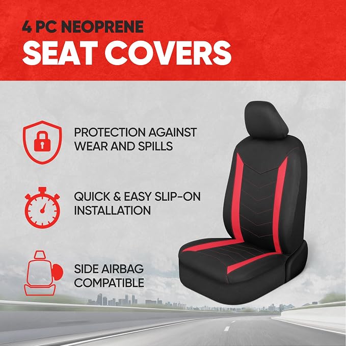 Motor Trend Neoprene Waterproof Seat Covers for Cars, Trucks, & SUV – Black & Red Automotive Interior Protectors - Rear Split Bench Protector for Kids Dogs & Pets – Forros para Asientos de Carro