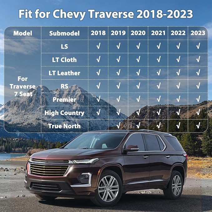 Floor Mats for 2018-2023 Chevy Traverse 7 Seater, Custom Fit TPE Liners | All Weather TPE Floor Liners Fit Traverse Heavy Duty Car Mats 1st & 2nd & 3rd Row & Trunk Mat Accessories Anti Slip Black