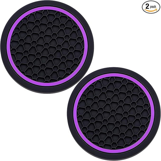 2-Piece Anti-Slip Car Cup Coaster Set – 2.75 Inch Auto Insert Drink Mats, Perfect for Coffee & Beverages – Stylish Interior Decor for Women & Girls (Black & Purple)