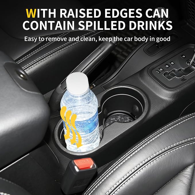Cup Holder Inserts Coaster Compatible with 2012-2017 Jeep Wrangler JK 2/4 Door Accessories, Center Console Cupholder Pad, Non-Slip Drink Liner, Original Design, TPE, 2-Pcs Front Only