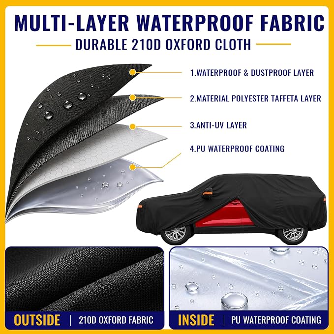 X AUTOHAUX Car Cover for Chevrolet Traverse 2018-2024 210D-PU Outdoor Full Car Cover All Weather with Door Zipper for Waterproof Windproof Sun Rain Snow Protection
