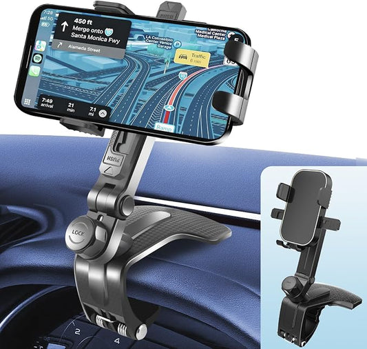 Universal Car Phone Holder Mount, 2026 Upgrade 360 Degree Rotation Multifunctional Phone Clip Design, Dashboard Cell Phone Stand for 4 to 7" Smartphones (Black)