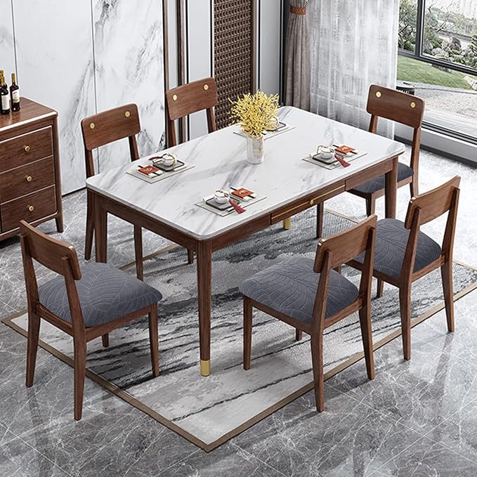 Genina Waterproof Seat Covers for Dining Room Chairs, Stretch Chair Seat Covers Removable Washable Dinning Room Kitchen Chair Cushion Slipcovers (Leaves-Dark Gray, 2 PCS)