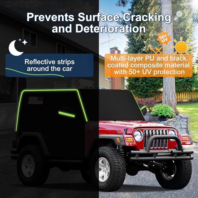 QUNSUNUS Cab Cover for Jeep YJ TJ 2 Door, Half Car Cover with Cotton Liner, All Weather Waterproof Rain Cover with Straps for Wind, Sun, UV and Dust Protection