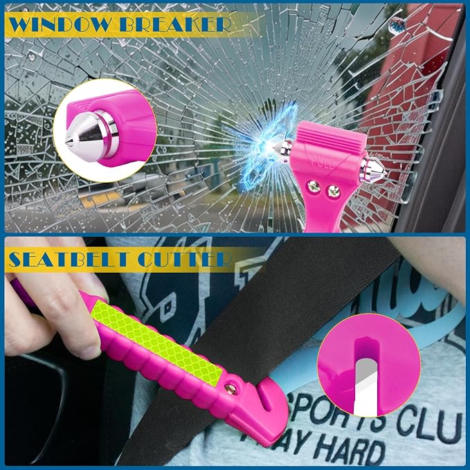 8PCS Car Window Breaker, Pink Window Breaker Seatbelt Cutter, Car Safety Hammer with One Second Emergency Glass Hammer, Safety Emergency Car Escape Tool for Car, Office, Home