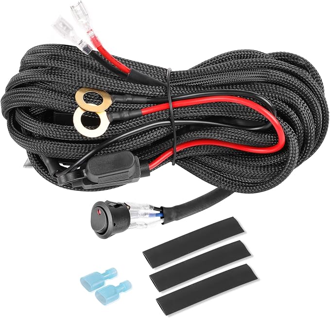 Wiring Harness 1 Lead, Rfroad Lighting Heavy Duty 12V Rocker Switch Nylon Wiring Harness Kit for Led Work Light Bar Fog Lights Driving Lights Offroad LED Pods for Truck UTV ATV Boat