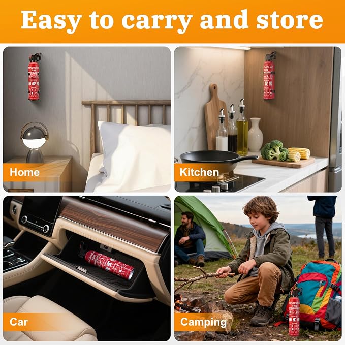 Fire Extinguisher for Home and Vehicle - Mondoshop 4-Pack Water-Based Portable Fire Extinguisher with Mount for A, B, C, K Fire, Suitable for Vehicle, Kitchen, Home, Car, Boat, Camping, Business