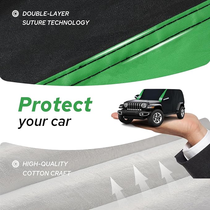 Cab Cover Compatible with Jeep Wrangler Waterproof 4 Door Custom Fits for TJ YJ CJ JK JL, Outdoor Half Exterior Soft Cotton Lining Dust Sun Rain Snow Hail Protection with Trunk Zipper