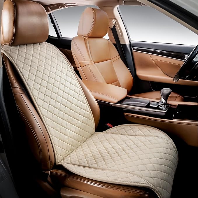 IVICY Faux Suede Front Car Seat Cover – Non-Slip Bucket Seat Protector for Most Cars, SUVs, Vans & Trucks – 1 Seat Cover, Machine Washable, Side-Airbag Friendly, Light Beige