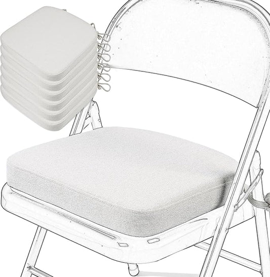 SINOSSO Memory Foam Chair Cushions for Folding Chairs 6 Pack, Thickened 2" Square Pads with Ties for Kitchen Chairs, Indoor Non-Slip Dining Chair Seat Cushions (Set of 6, Beige-Gray)