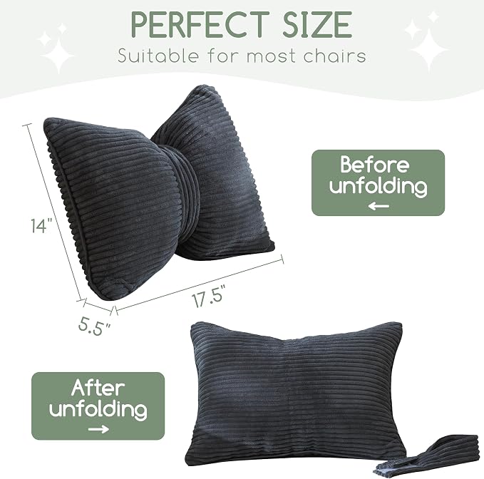 HIGOGOGO Lumbar Support Pillow for Recliner Chair, Bow Knot Shaped Back Support Cushion, Striped Corduroy Soft Decorative Lumbar Pillow for Office Chair, Sofa, Car, Bed, Living Room - Dark Grey