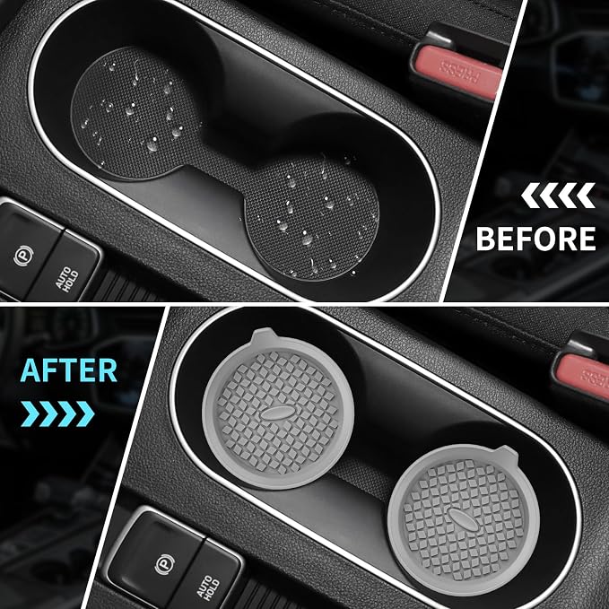 ME.FAN Car Cup Holder Coasters [4 Pack] Silicone Cups Mats, Automotive Universal Non-Slip Recessed Interior Accessories Light Grey