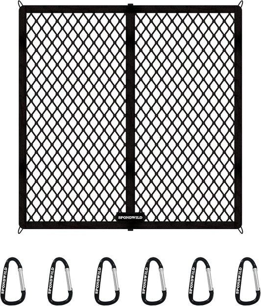 Highly Elastic Cargo Net with Hook, 4'x4' Stretches to 8'x8' | Adjustable Simple Truck Bed Storage Organizer for SUVs, Cars and Trucks, Single Layer, Ideal for Securing Daily Light Loads