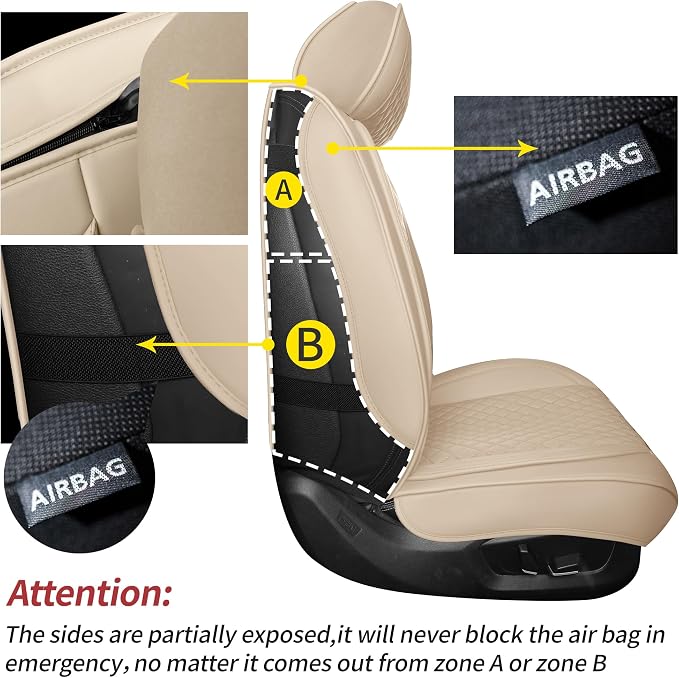 Light Beige Thick Nappa Leather Automotive Front Car Seat Covers Set of 2 | Univerasal Precision Fit,Lumbar Support,3D Contoured,Waterproof,ThickTexture,for most Suvs Trucks Sedans