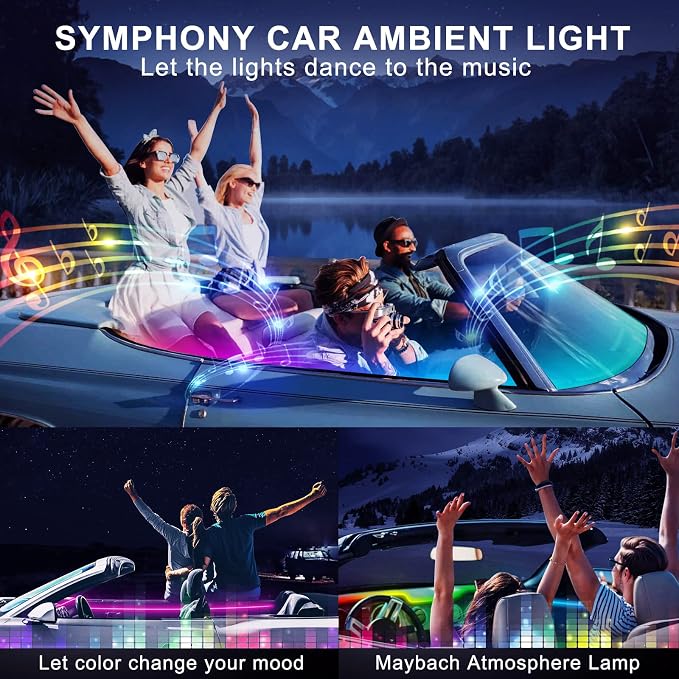 Dreamcolor Acrylic Interior Car LED Strip Light with Wireless APP, RGB 10 in 1 with 175 inches 593 Neon Car Ambient Lighting Kits, Dynamic Chasing Music Sync LEDs Fiber Optic Strip Lights for Car