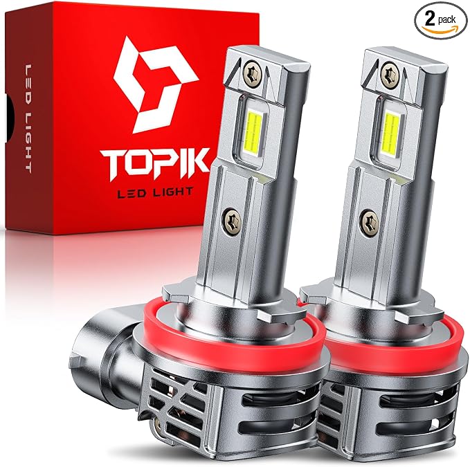 TOPIK H11/H9/H8 Bulbs [40,000LM Super Bright] 900% Brighter Than Halogen, 6500K Cool White, Anti-Flicker, 50,000 Hours Lifespan, Perfect for Cars, Trucks, SUVs (Pack of 2)