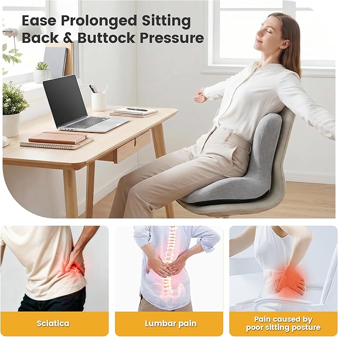 Urban Deco Memory Foam Seat Cushion for Office Chair - Sciatica Pain Relief Coccyx Cushion for Tailbone Pain - Orthopedic Gel Seat Cushion for Car & Desk - Non-Slip Bottom with Breathable Cover, Grey