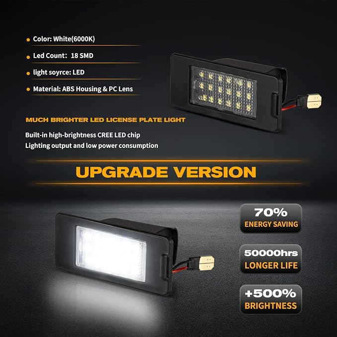 POPMOTORZ LED License Plate Lights, 18 SMD LED License Tag Lamp Compatible with 2015-2020 Chevy Tahoe Suburban Malibu Escalade ATS GMC Yukon Yukon XL, 6000K White, Pack of 2