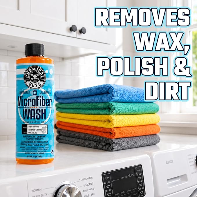 Chemical Guys, Microfiber Wash Detergent, Towel & Pad Deep Clean, 32 oz | Concentrated detergent lifts wax and polish residue from towels and pads, restoring softness and absorbency