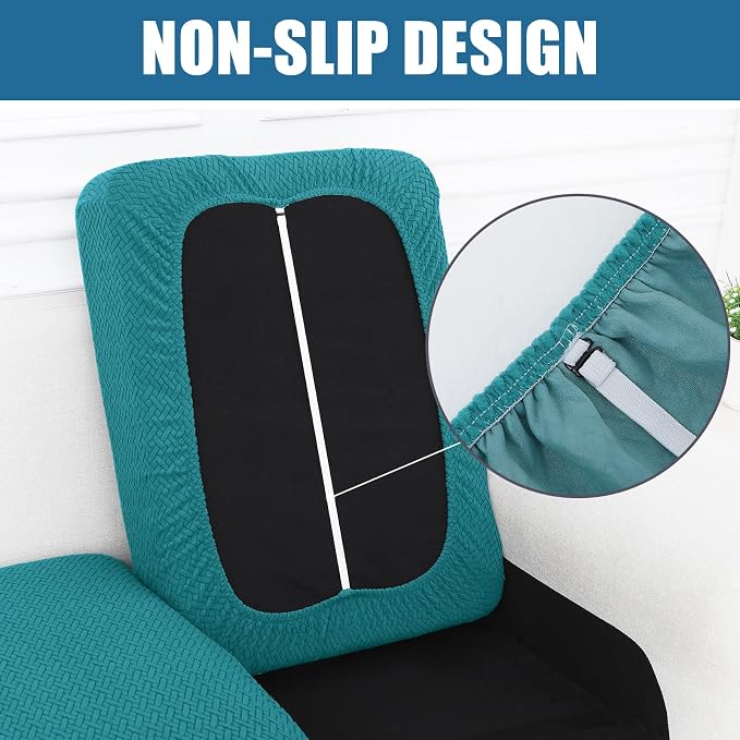 Smiry Waterproof Couch Cushion Covers, Stretch Jacquard Sectional Couch Covers, L Shape Chaise Lounge Sofa Slipcover, Washable Elastic Furniture Protector for Pets, Kid (XL-Chaise Cover,Peacock Green)