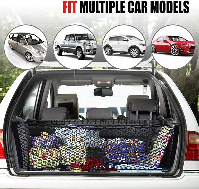 AWELCRAFT Car Rear Cargo Net, Adjustable Elastic Storage Organizer Net, Trunk Cargo Storage Net, Universal Fit for Car, Vehicle, SUV