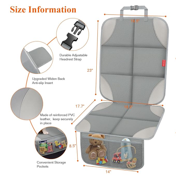 Car Seat Protector for Child Car Seat, 600D Fabric Safe Car Seat Cover with Upgraded Non-Slip Backing, Waterproof Carseat Seat Protectors with Thick Pad, 1PCS