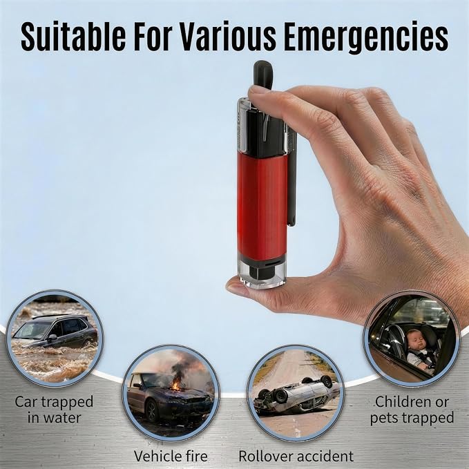 4 Pack Car Window Breaker and Seatbelt Cutter, Spring-Loaded Emergency Escape Tool, Professional Underwater Glass Breaker, Automotive Safety Hammer for Family Cars, Trucks, SUVs (Red/Gray)