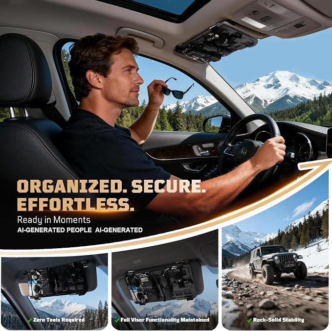 ONETIGRIS Rigid Car Sun Visor Organizer, Fiberglass Visor EDC Panel(2 Pack) | Features tactical MOLLE webbing for overhead EDC storage. Heavy-duty vehicle organizer ideal for trucks, SUVs, and Jeeps.