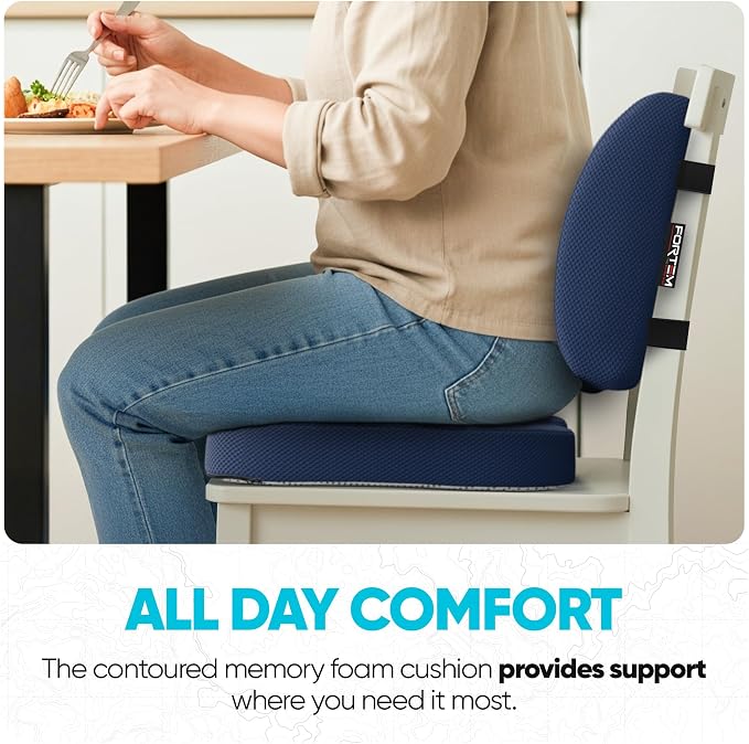 FORTEM Seat Cushion, Office Chair Cushion, Lumbar Support Pillow for Office Chair, Memory Foam Car Seat Cushions, Sciatica Coccyx Tailbone Pain Relief, Cushions for Back Support, Washable, Non Slip