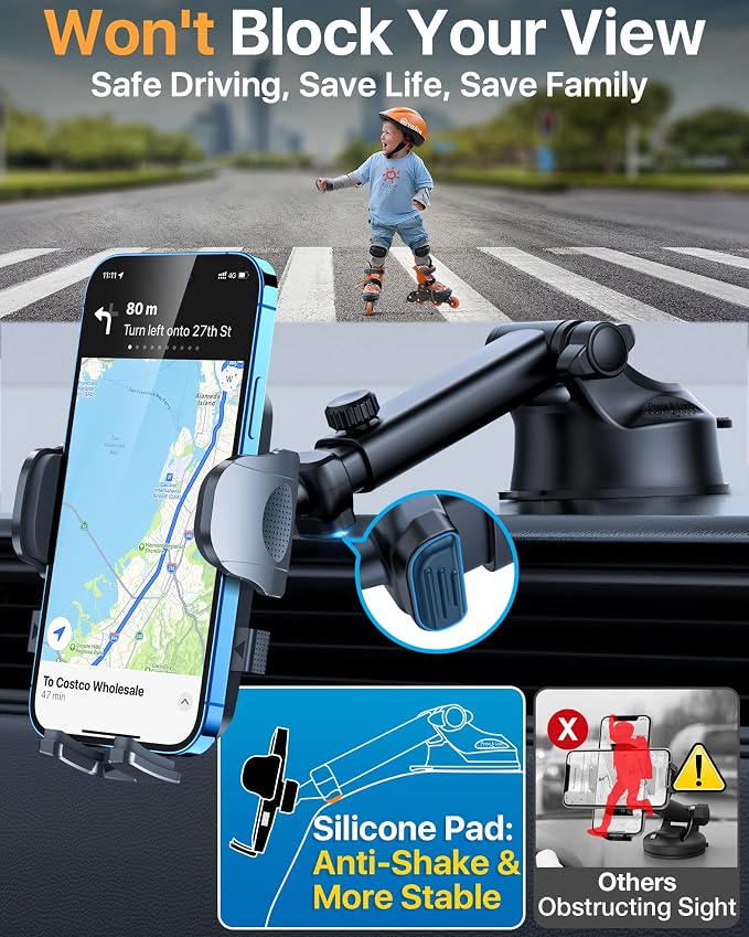 【Upgraded Strongest Suction & Pro Military-Grade】Ultimate Car Phone Mount【360°Rotatable Suction】Cell Phone Holders Truck Stand for Dashboard Windshield Vent for iPhone 17 Pro Max 16 Samsung,Dark Blue