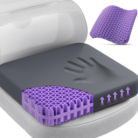 TushGuard Gel Seat Cushion for Long Sitting, Enlarged & Thickened Patent Design, Breathable Cooling Chair Pad for Office, Soft Car Seat Cushion for Wheelchair (2.2" Thick, Black)