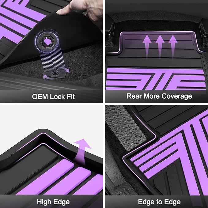Floor Mats Fit for Honda Accord Sedan 2026 2025 2024 2023 (Gasoline & Hybrid), All Weather Protection Custom Fit Anti-Slip Floor Liners,1st & 2nd Row, Black & Purple