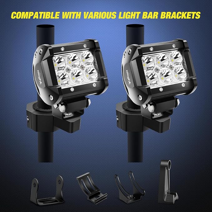 Nilight 90023B 2-Pack (Standard) Mounting Bracket Kit LED Off-Road Light Vertical Bar Tube Clamp Roof Roll Cage Holder,2 Years Warranty,Black