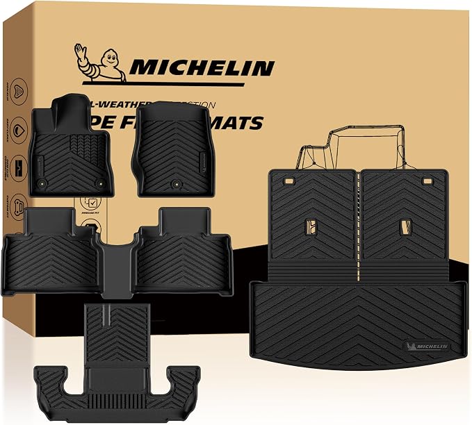 Michelin Vehicle Mats, Premier Series All-Weather TPE Custom Fit Liner for 2022-2026 Ford Explorer 6 Seats Captain Chairs Active/ST-Line/ST/Platinum/Tremor Floor Mats (5 Piece)