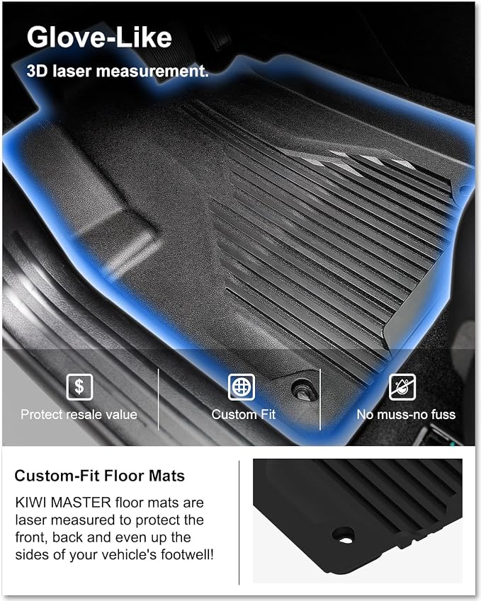 Kiwi Master Floor Mats & Cargo Mat for 2014-2023 Jeep Cherokee | OEM Replacement 82214855, Custom Fit All Weather Car Mats, Heavy Duty TPE Floor Liners, Front Rear Tray Trunk Mat Set, Black